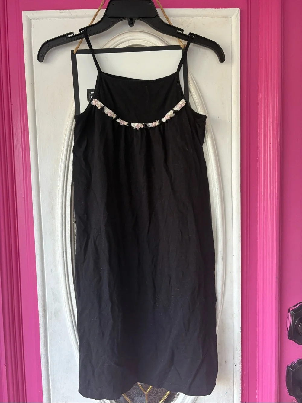 Old Navy Black Spaghetti Strap Dress with Pink Floral Trim